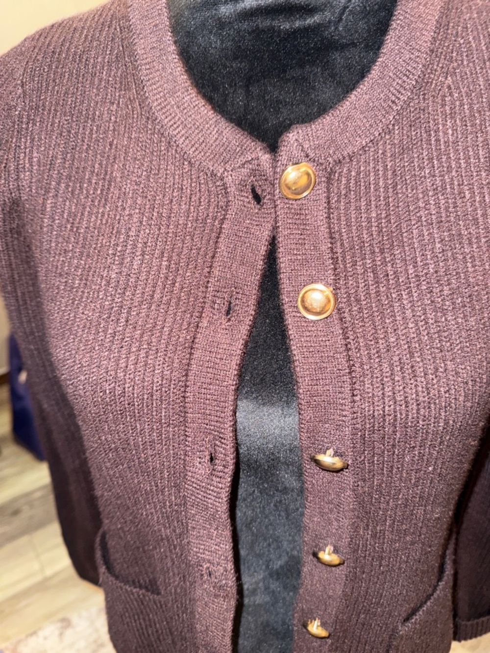 T Tahari Chocolate Brown Ribbed Button-Front Cardigan - Picture 2 of 4